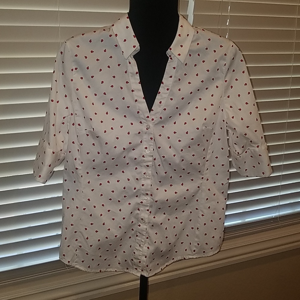 White with Red Ladybugs Dress Shirt